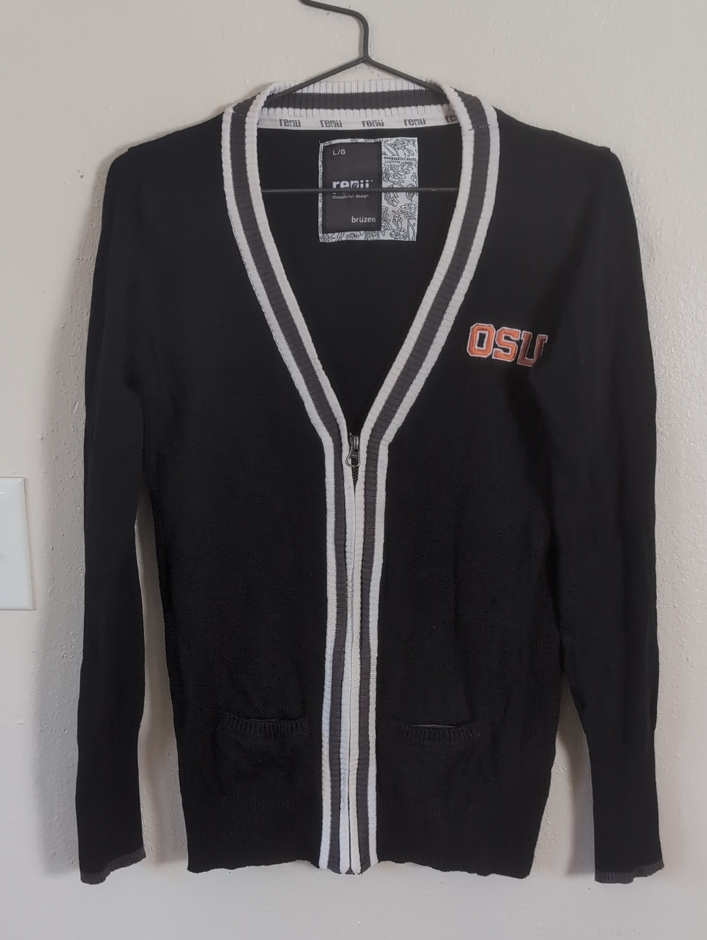 OSU Black Zip-Up Men's Cardigan with Contrast Stripe
